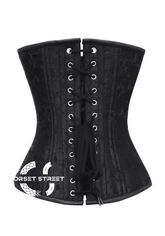 Black Brocade Spiral Steel Boned Corset Antique Zipper Waist Training Bustier Overbust Corset Top